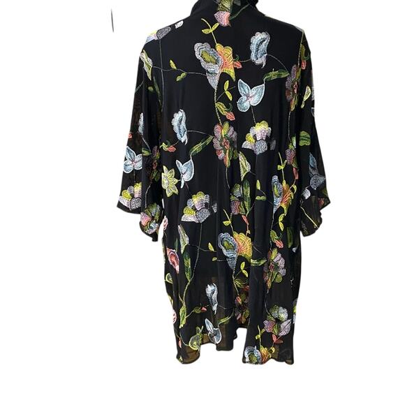 Honey punch black kimono w embroidered floral boho garden girl whimsigoth large - Picture 2 of 8